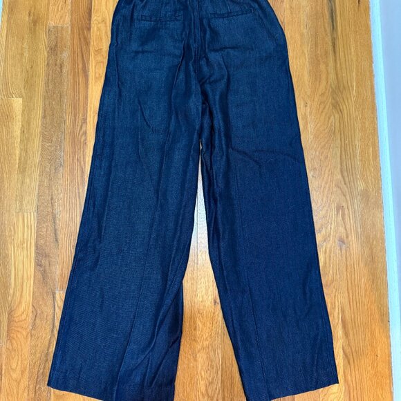 Reiss Denim-Look Wide-Leg Trousers in Dark Blue - Picture 3 of 4